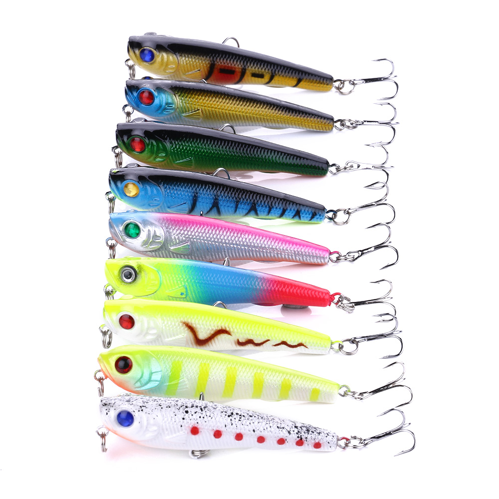 HENGJIA 9PCS Fishing Lures, Pencil Plopper Fishing Lures for Bass Perch, Topwater Fishing Lures with Floating Minnow Pencil Popper Bass Bait for Freshwater or Saltwater
