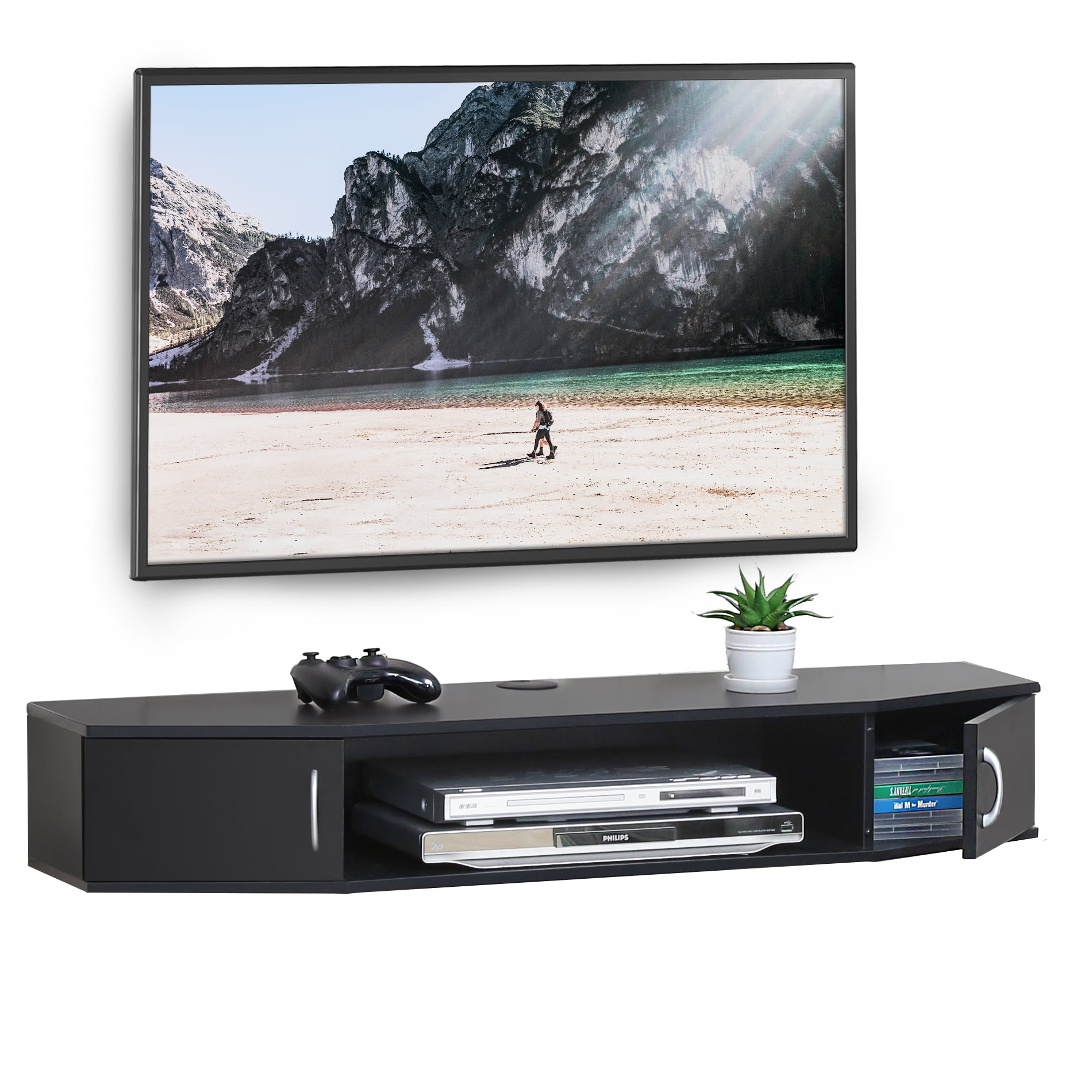 Fitueyes Floating Wall Mount TV Stand Media Console Center Storage Cabinet，Black 