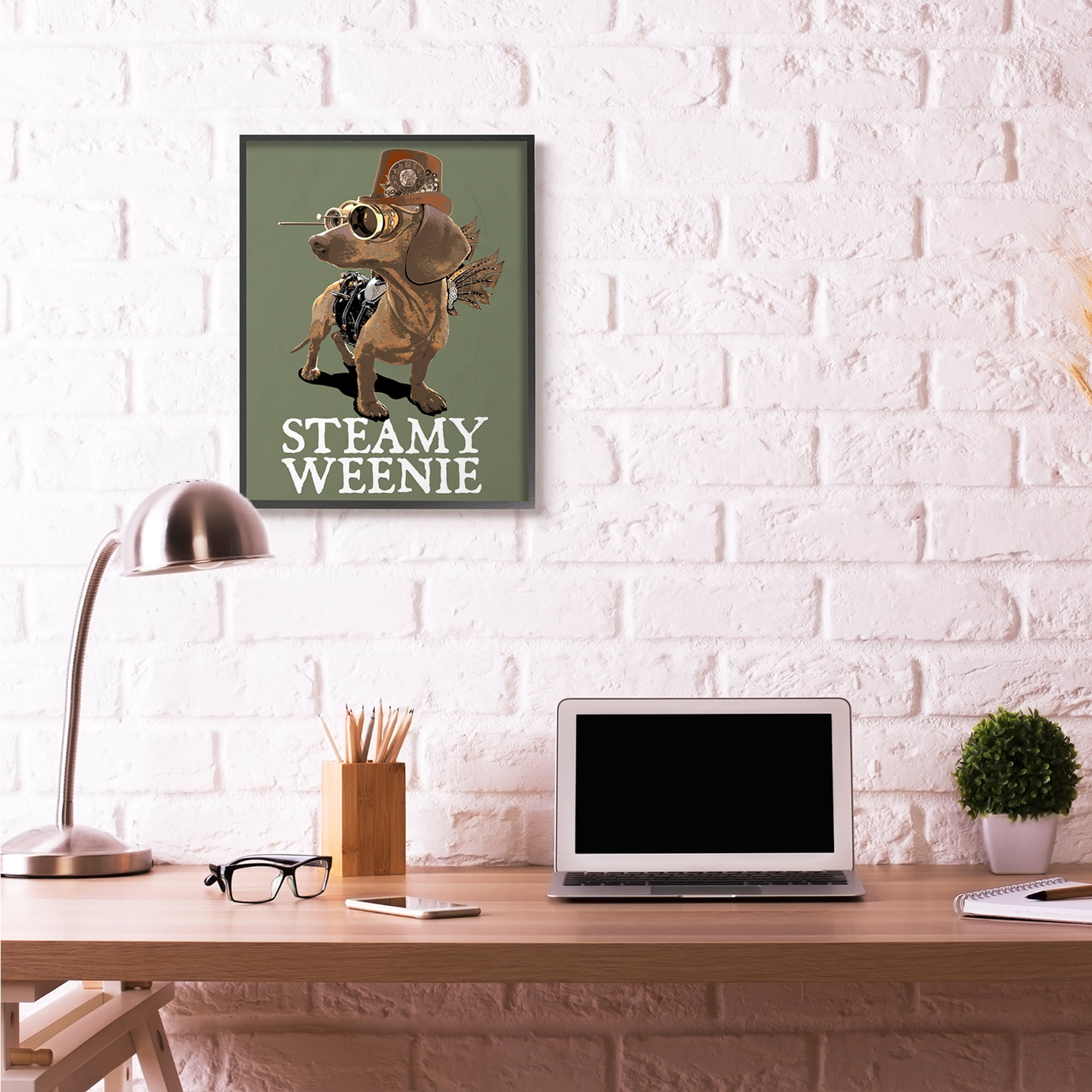 Stupell Industries Steamy Weenie Funny Steam Punk Dog Pet Design Framed Wall Art by Jim Baldwin, 24" x 30", Black Framed