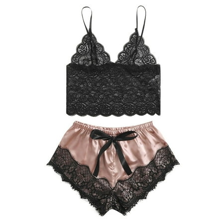 

Pedort Crotchless Lingerie For Women Women s Deep V Lace Teddy Lingerie Cutout Strappy Lingerie(Pink XL)