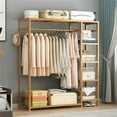 thumbnail image 1 of Wisfor Extra Large Garment Rack, Solid Bamboo Clothes Wardrobe, Clothing Organizer Shelves, 1 of 8