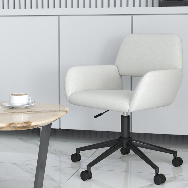 Homy Casa Chaise de Réception à Hauteur Réglable - Fauteuil Pivotant Rembourré Moderne pour Affaires, Tissu Beige