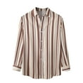 thumbnail image 2 of QIPOPIQ Shirts for Men Turndown Long Sleeve Winter Single Side Pocket Striped Shirt Top Clearance Coffee L, 2 of 9