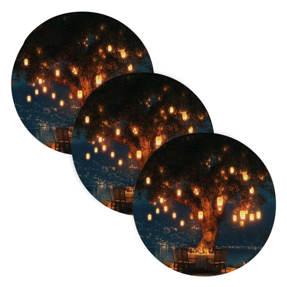 BZSMCE Mats for Pots,Pans Place Tree with Lanterns By_lake Simple Style Pattern Pot Mats