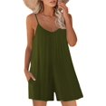 thumbnail image 1 of Combinaison Décontractée pour Femme Sans Manches à Bretelles, Ample et Ajustable, Short Extensible avec Poches, Vert Armée, Grand, 1 of 5