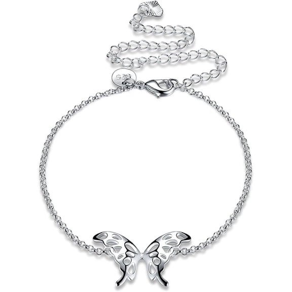 Fashion Jewelry 925 Sterling Silver Butterfly Wings Adjustable Chain Anklet For Women[o7176]