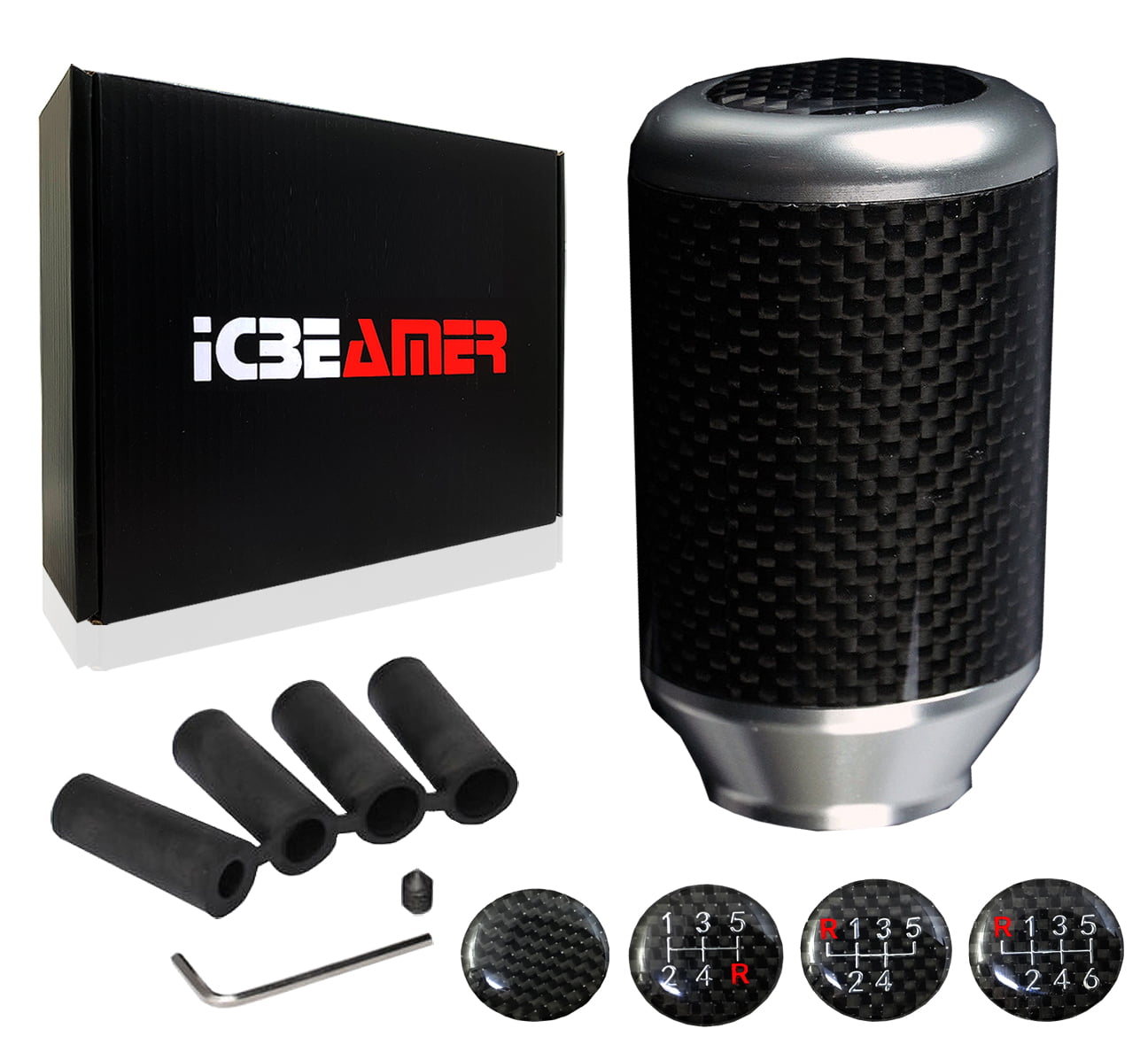 ICBEAMER JDM Styles Aluminum with Real Carbon Fiber Manual Gear Stick Mini Shift Knob 5 6 Speeds Pattern Color: Silver 