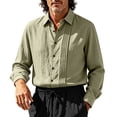 thumbnail image 5 of IhhxPro Men's Linen Button down Shirt Breathable Lightweight Fit Button-Up Pleated Dress Casual Summer Wedding Office Vacation Slim Long Sleeve Solid S-3XL, 5 of 9