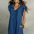 thumbnail image 5 of HADST Sleeveless V-neck Ruffle Maxi Dress with Loose Ruffle Cap Sleeves and Side-Seam Pockets, 5 of 8