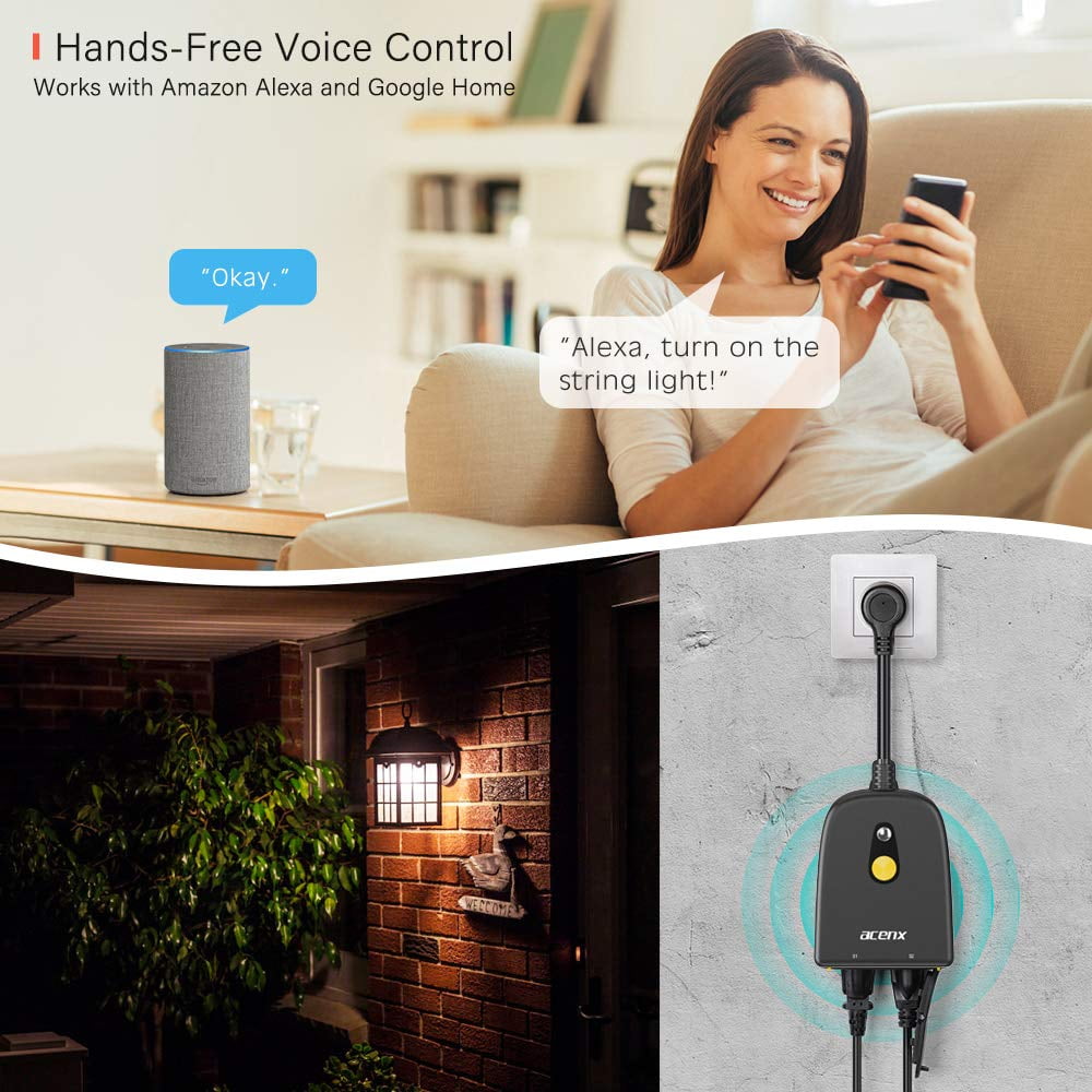 Outdoor Smart Plug, TESSAN WiFi Outlet Works with Alexa, Google