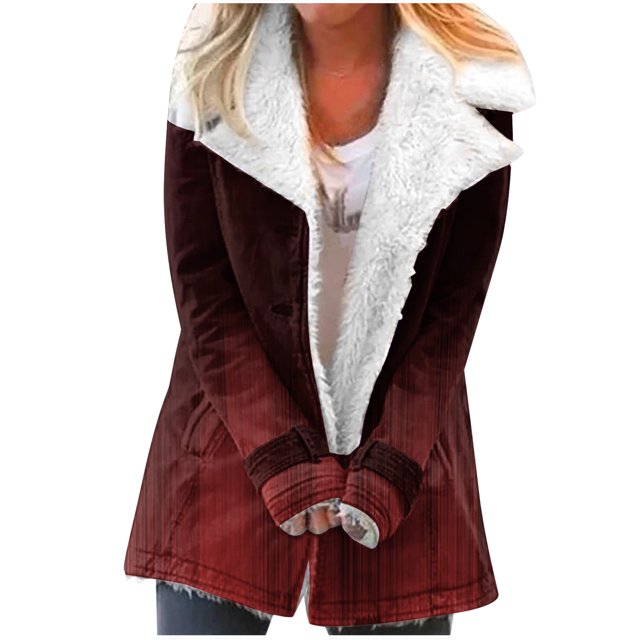 Puntoco Abrigo Mujer Invierno Cálido Compuesto Felpa Botón Solapas Chaqueta Outwear Abrigo Liquidación Puntoco Puntoco-1