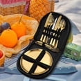 thumbnail image 2 of Juego de cubiertos de viaje con bolsa de picnic doble para exteriores, juego de cubiertos portátil de acero inoxidable, 2 of 5