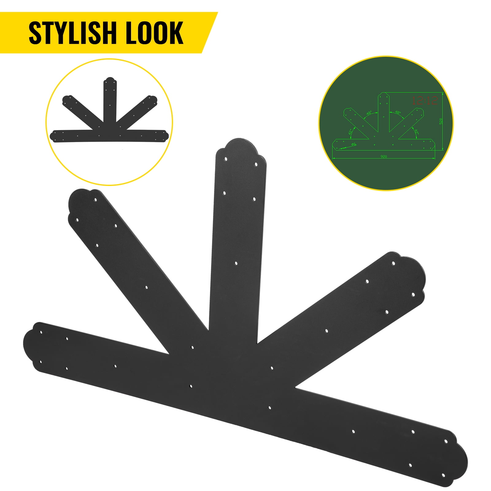 SKYSHALO Gable Panels, 12:12 Pitch Truss Connector Plate, Powder-Coated Steel Bracket, 4mm Thick Metal, 36.2" x 20.5", Black, 1 Set
