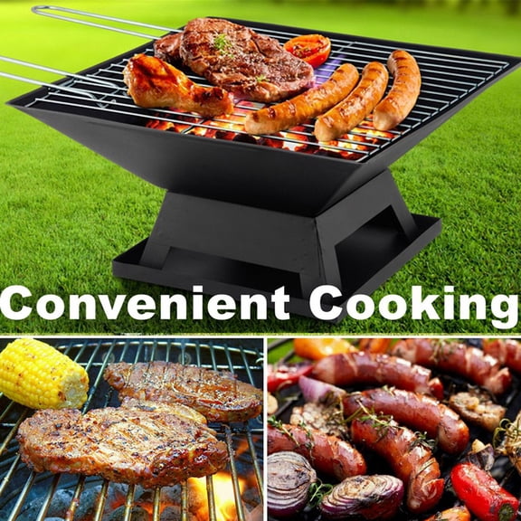 3-in-1 Square Fire Pit for Outside, 32 inch Wood Burning Fireplace with BBQ Grill and Mesh Lid, Heavy Duty Outdoor Metal Brazier for Patio, Backyard and Garden, Black