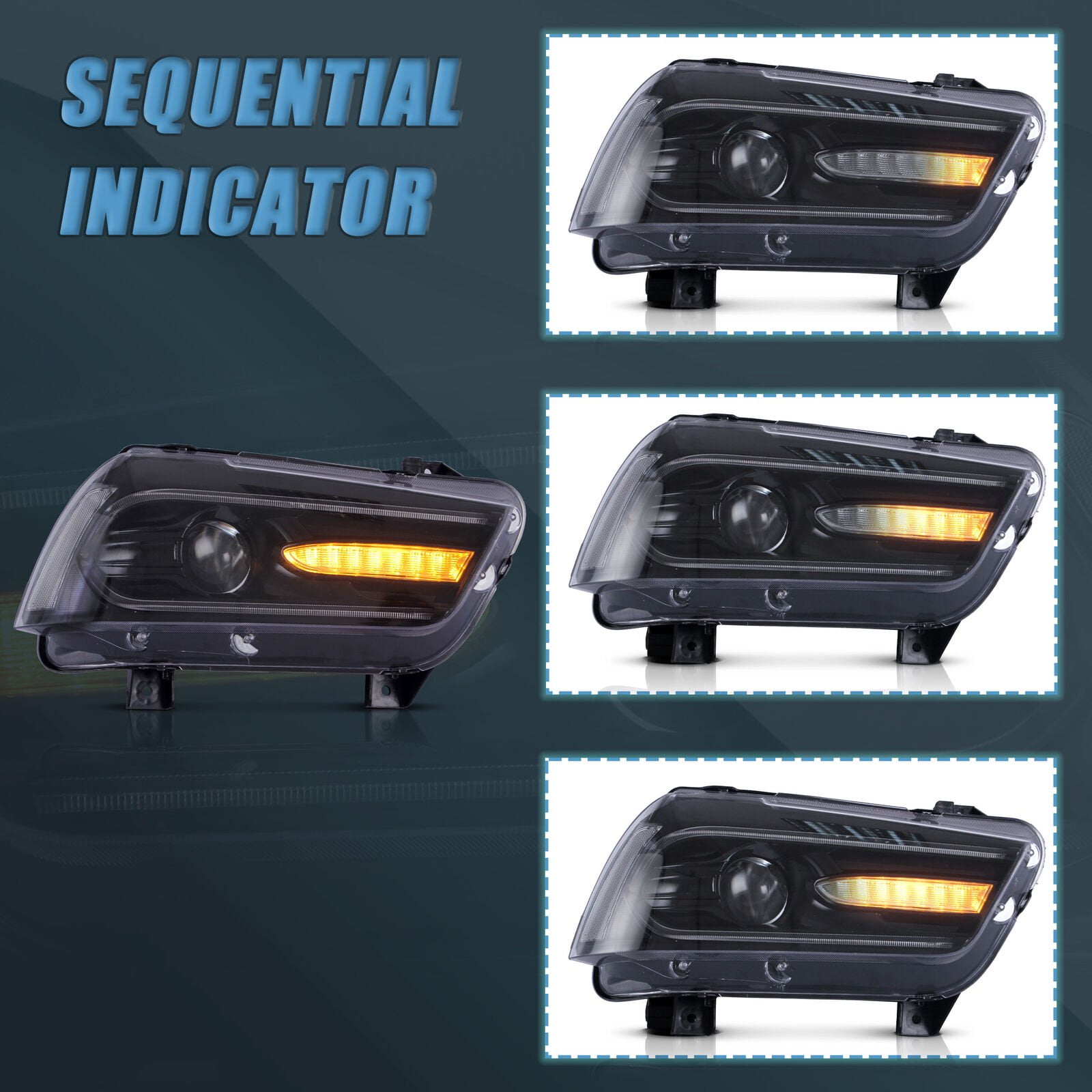 VLAND for Dodge Charger 2011 2012 2013 2014 Dual Beam Projector Headlights Replacement Assembly (Bulbs Included)