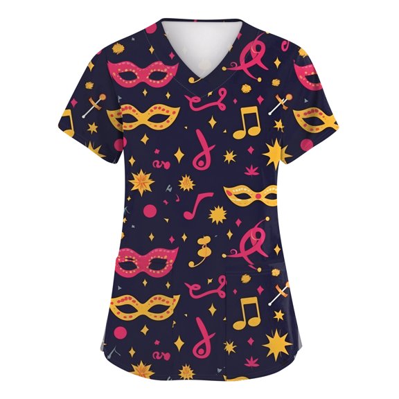 Womens Valentine Day Scrub Tops Love Heart Print V Neck Cute Medical Workwear Plus Size Short Sleeve Quick Dry Scrubs with Pockets Hot Pink 2XL
