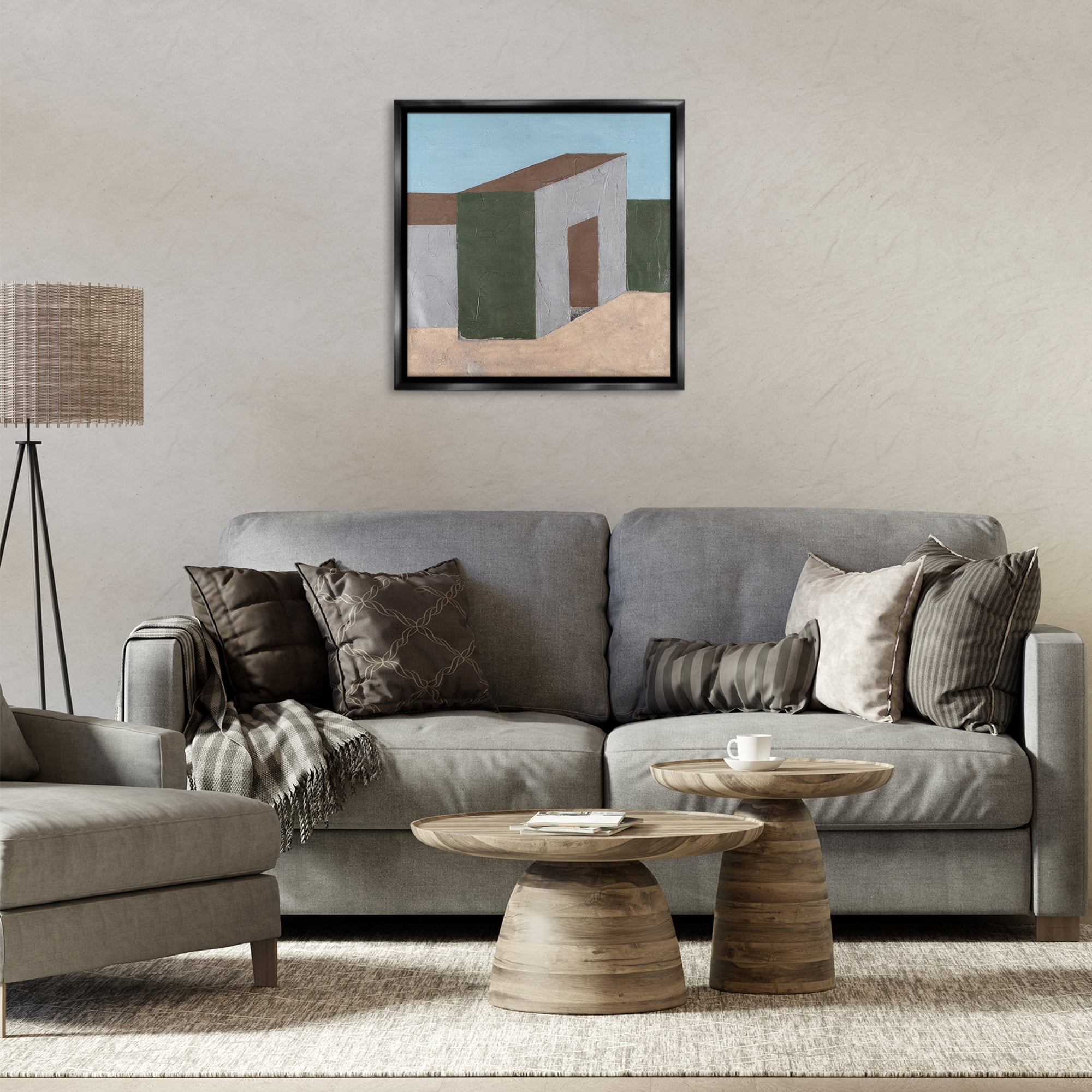 Stupell Industries Rustic Desert Building Buildings & Architecture Painting Black Floater Framed Canvas Art Print Wall Art, 25 x 25