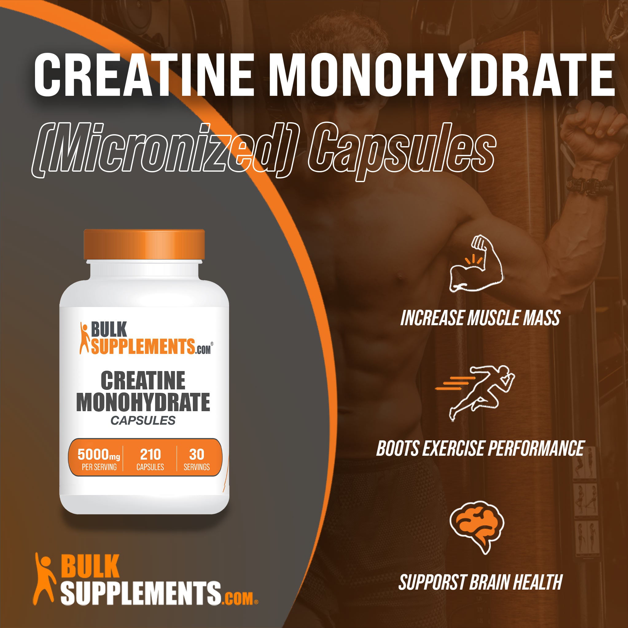 BulkSupplements.com Creatine Monohydrate Capsules, 5000mg - Pre-Workout,  Muscle-Building Supplements (300 Gel Caps - 43 Serv) 