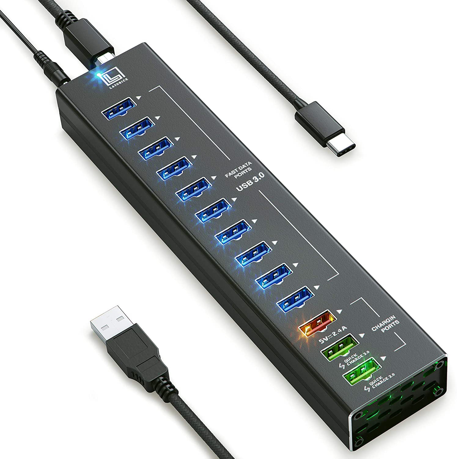 USB Hub Powered, 13 Multi-Port USB Hub with 10 USB 3.0 Ports, 2 IQ Quick Charge Ports, and Port with up to - Walmart.com