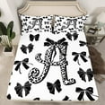 thumbnail image 2 of Feelyou Leopard Print Letter Queen Sheet Sets, Fashion Bowknot Monogrammed A Flat Sheet, Cool Girl Ribbon Queen Fitted Sheet, Ultra Soft Bedroom Decor, 4-Piece, 2 of 7