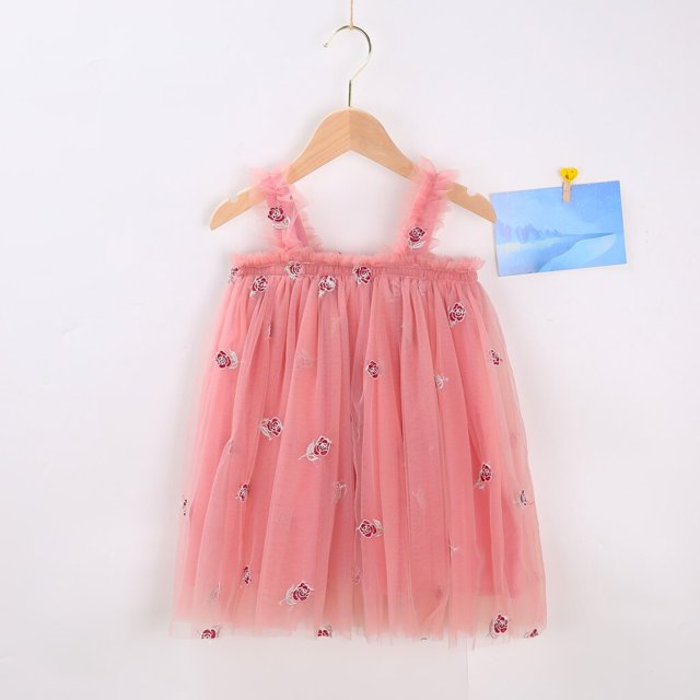 Lindo bebé flor fiesta princesa vestido niñas pequeñas cumpleaños tul bordado dulce traje niños verano sin mangas correa ropa 120 (4-5T) Gao Jinjia LED