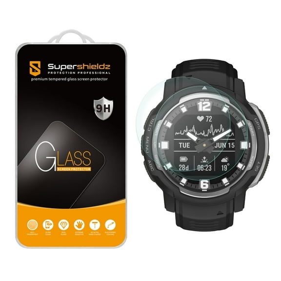 (2 Pack) Supershieldz Designed for Garmin Instinct Crossover and Instinct Crossover Solar Tempered Glass Screen Protector, Anti Scratch, Bubble Free