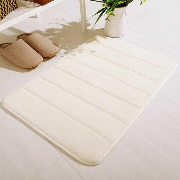 Fmxomd Memory Foam Bath Mat, 23.6" x 15.7", Ultra Soft and Non-Slip Bathroom Rugs, Water Absorbent and Machine Washable Bath Rug for Bathroom, Shower, and Tub, White