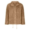 thumbnail image 5 of IROINNID Women's Jacket Shearling Jacket Turndown Lapel Solid Color Long Sleeve Loose Coral Zipper Sweater, Plush Thickened Double-sided Warm High Coat, Khaki, 5 of 6