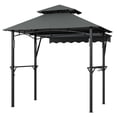 thumbnail image 2 of Heavy Duty Steel Grill Gazebo 8' x 5' – Double-Tier Roof, 7' x 3' Side Awning, LED Lights, Storage Shelves, Hooks – Outdoor BBQ Canopy Shelter for Patio, 2 of 9