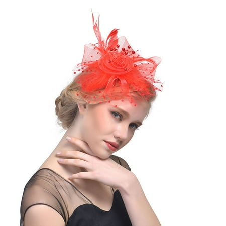 - Outtop Women Flower Mesh Ribbons Feathers Headband Cocktail Tea Party Hat Headwear