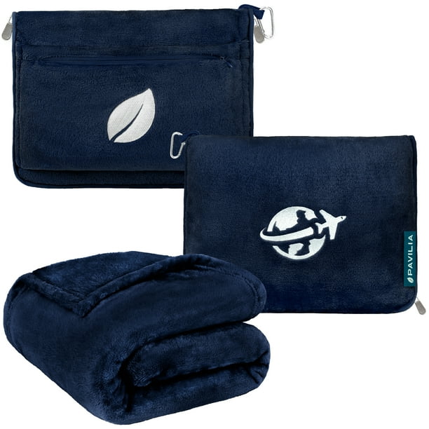 PAVILIA Travel Blanket and Pillow Set, Airplane Blanket Compact 2in1