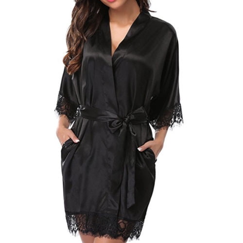 SUNSIOM Women's Night Robes Lace Smooth Robes with Removable Waist
