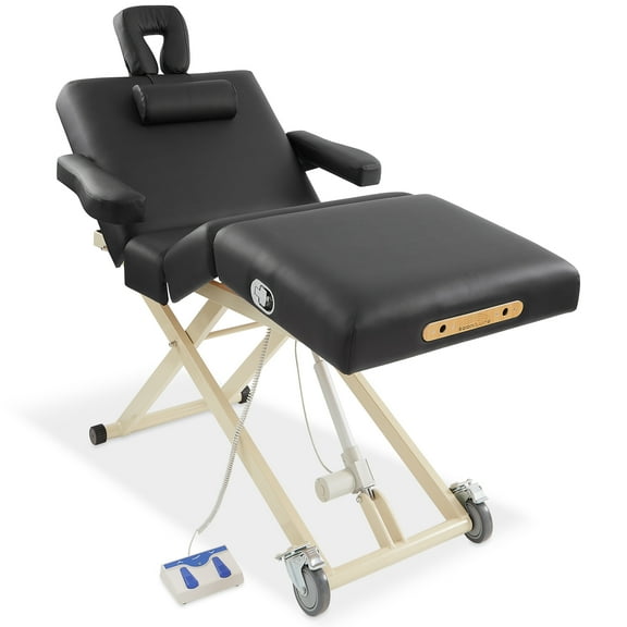 Saloniture Professional 4-Section Electric Lift Massage Table - Includes Armrest, Headrest, Face Cradle and Bolster - Black