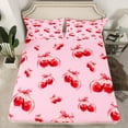 thumbnail image 2 of Manfei Red Cherry Bowknot Twin Sheet Sets for Kids, Vintage Cartoon Ribbon Twin Fitted Sheet, Girls Kawaii Bow Flat Sheet, Ultra Soft Home Decor, 3 Pieces, 2 of 7