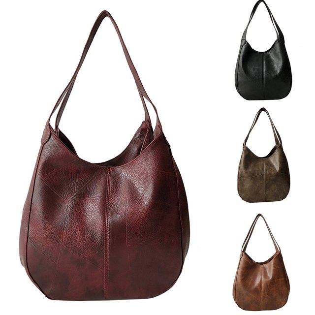 Lubelski Retro Women Solid Color Faux Leather Zipper Handbag Messenger Shoulder Tote Bag