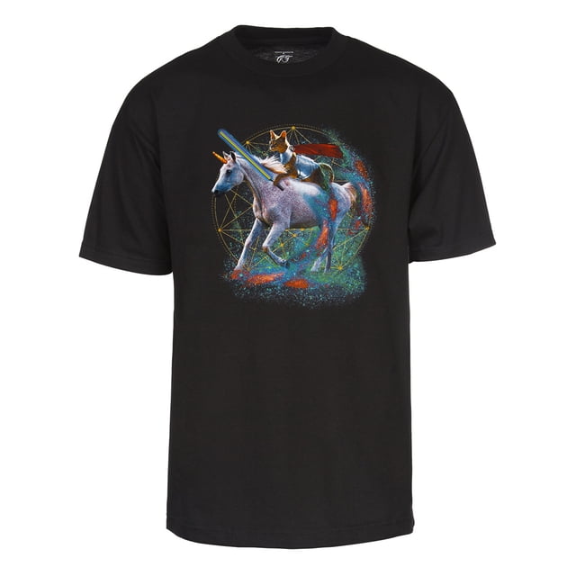 Camiseta de manga corta Galaxy Cat Knight Unicornio - Negro - Pequeño Gravity Trading Camiseta de manga corta