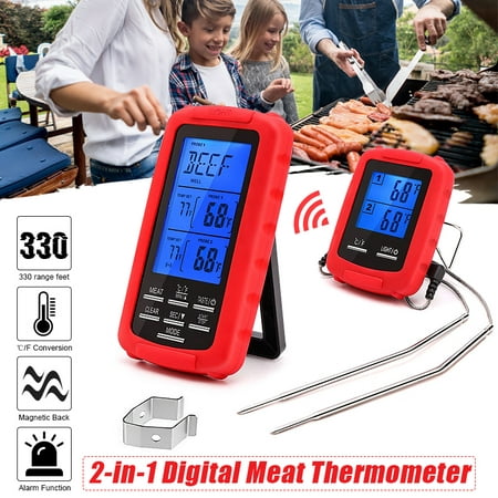 -20℃~300℃ (-4°F~572°F) Wireless Two-channel Digital Display Cooking Thermometer Kitchen Oven Food Meat Temperature Monitor with 2x Stainless Steel
