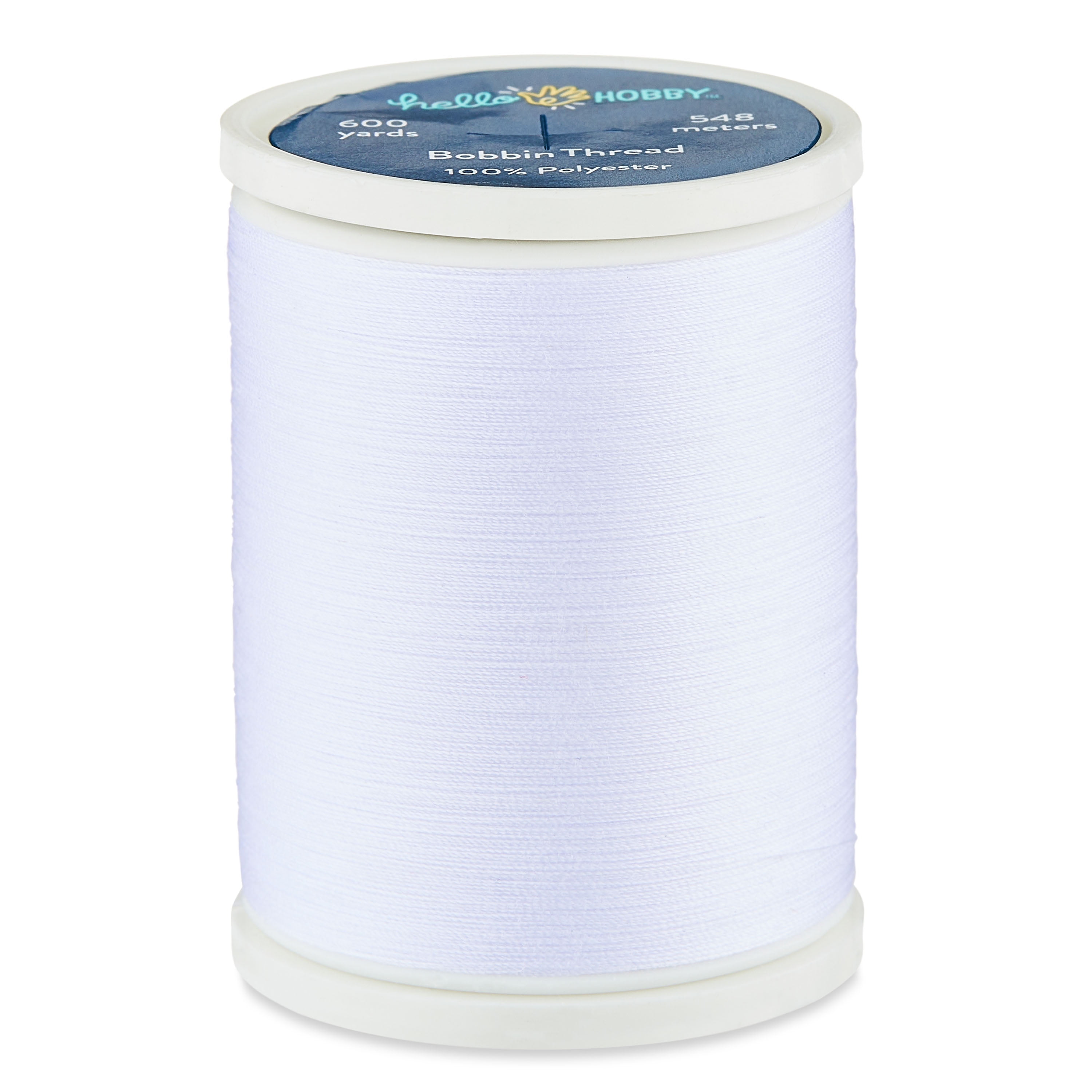 Hello Hobby White 100% Polyester Bobbin Thread, 600 Yards