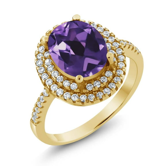 Gem Stone King 18K Yellow Gold Plated Silver Purple Amethyst Ring for Women (2.96 Cttw, Oval 9X7MM, Gemstone Birthstone, Size 7)