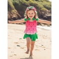 thumbnail image 6 of BemeyourBBs Toddler Baby Girl Watermelon Swimsuit Infant Bathing Suit 3 Pieces Swimsuits Bow Tank Top with Ruffle Shorts Set Sun Hat Rash Guard Swimwear Summer Beach Wear, 6 of 9