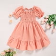 thumbnail image 3 of ZEHJUHAN Toddler Girls' Solid Color Bubble Sleeve A-Line Dress With Hand-Crocheted 3D Flower, Summer Tie Back Sundress for Vacation & Holidays, Pink，2Y, 3 of 7