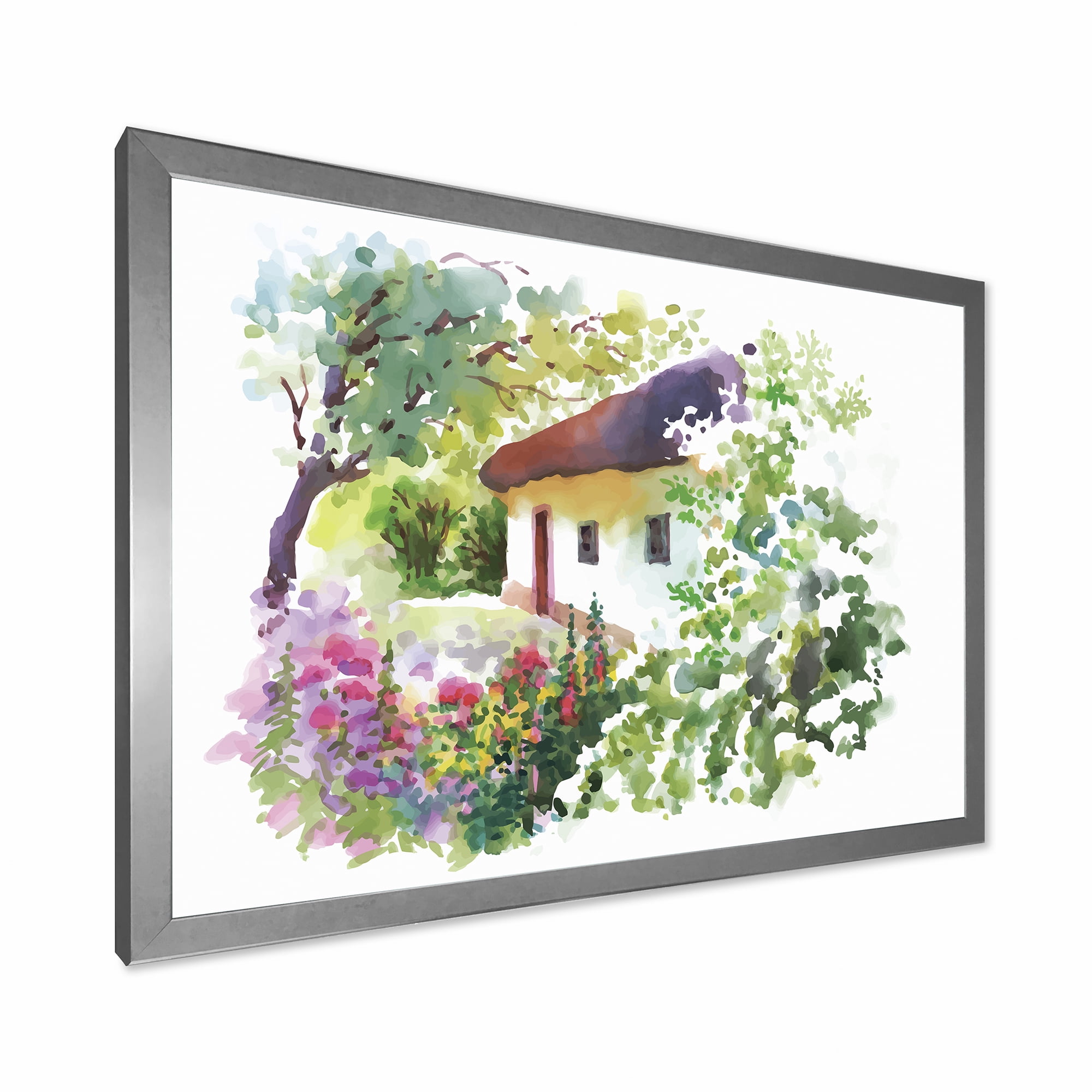 Designart 'Rural Village House On A Green Summer Day' Traditional Framed Art Print