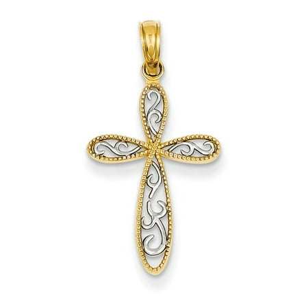 14K Yellow Gold and Rhodium Filigree and MiLargerain Latin Cross Pendant