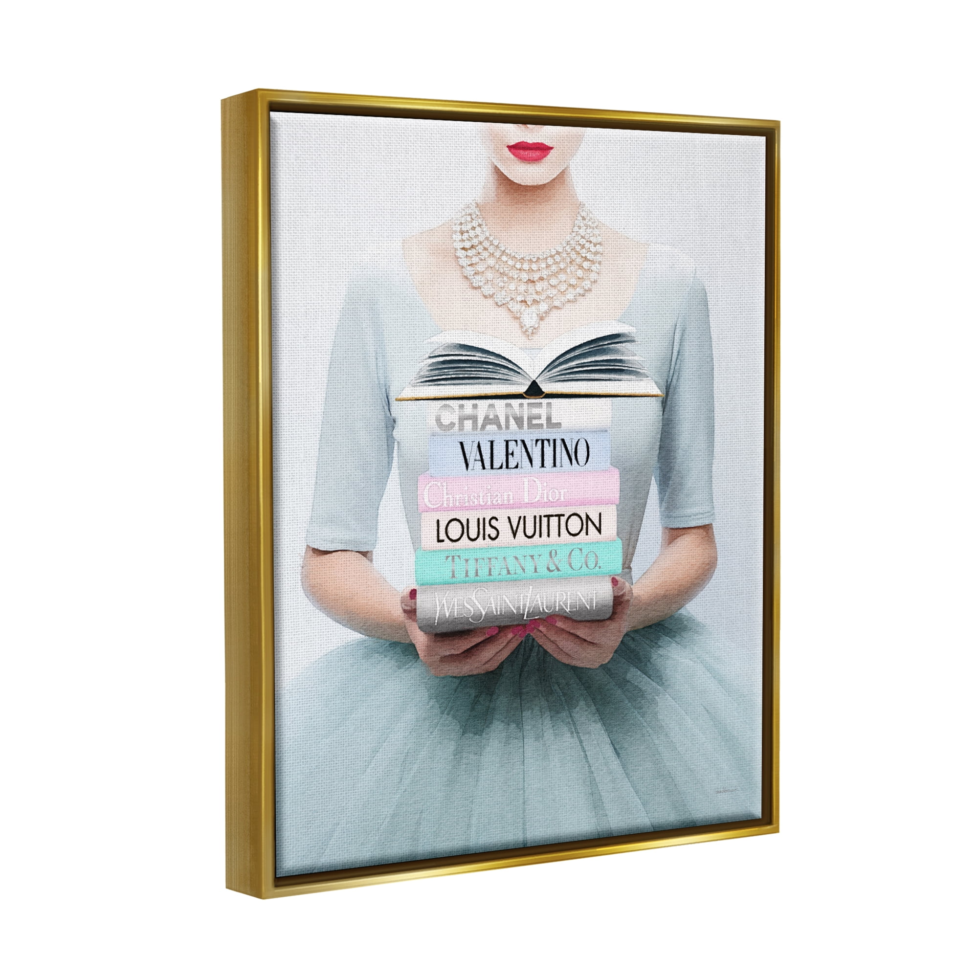 Stupell Industries Woman with Glam Books Beauty & Fashion Painting Gold Floater Framed Canvas Art Print Wall Art, 25 x 31