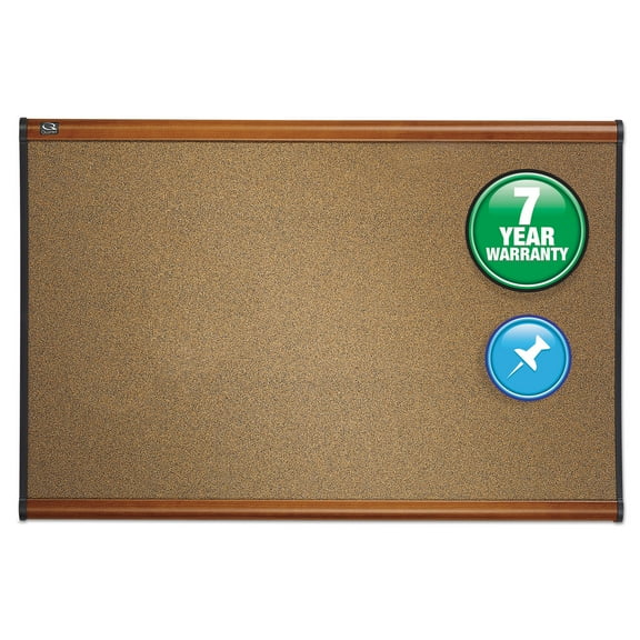 Quartet Prestige Bulletin Board, Brown Graphite-Blend Surface, 36" x 24", Cherry Wood Frame, Easy Installation