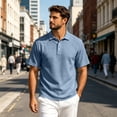 thumbnail image 2 of Fabrcox Men's Short Sleeve Polo Shirts Collared Henley Linen Shirt for Men Breathable Relaxed Fit Outdoor Vacation Athletic Mens Golf Shirts Blue M, 2 of 8