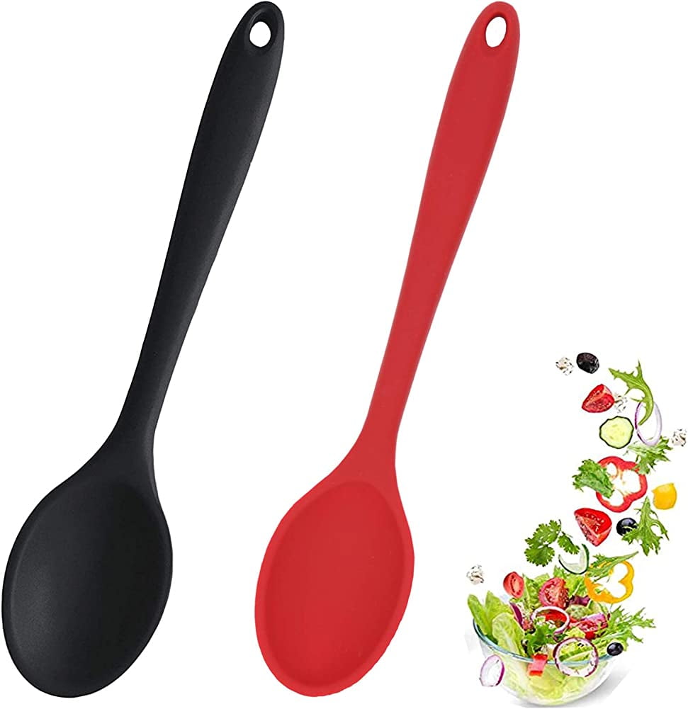 Pack of 2 silicone cooking spoons, nonstick cooking spoons, plastic