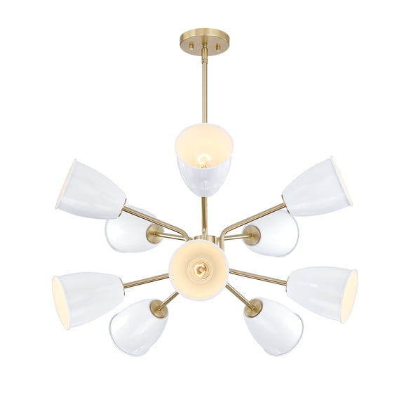 Designers Fountain Biba 28.5 inch 10-Light Brushed Gold Modern Chandelier with Ice Mist Metal Shades, D300M-10CH-BG
