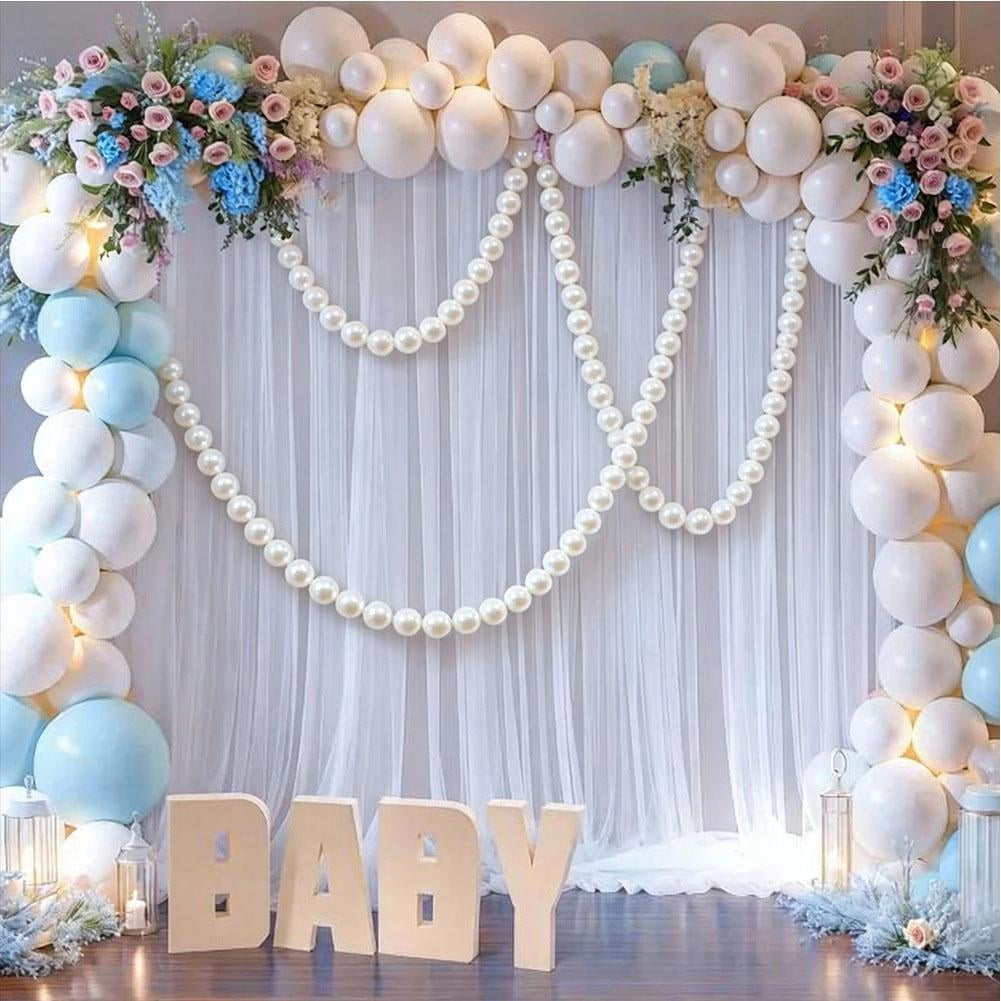 10 PCS DIY Pearl Garland Kit, 3.15 Inch (80MM) Jumbo Faux Pearl Beads with Needle & String for Wedding Arch, Backdrop, Banquet Decor, Bridal Shower Party Supplies