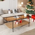 thumbnail image 4 of HQZX Retro Coffee Table with Metal Frame,Rectangle Central Table with Storage Shelf for Living Room, 4 of 13